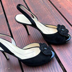 Kate Spade Black Suede Stiletto Peep Toe Platform -  Grand